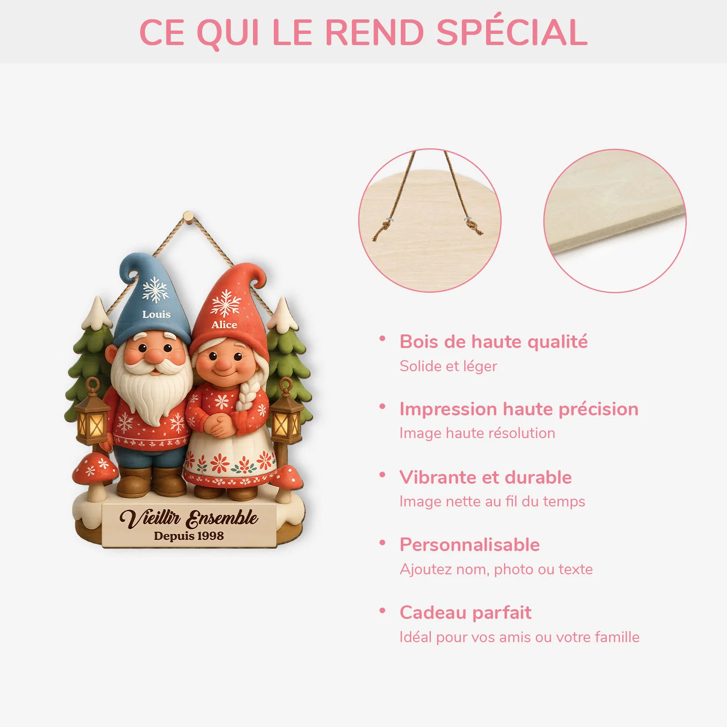 [Effet d'impression 3D] Plaque En Bois Personnalisée Couple - Vieillir Ensemble - Image 4