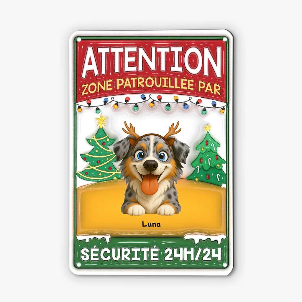 [Effet d'impression 3D] Plaque En Métal Personnalisée De Noël - Zone Patrouillée Par Chien - Image 2