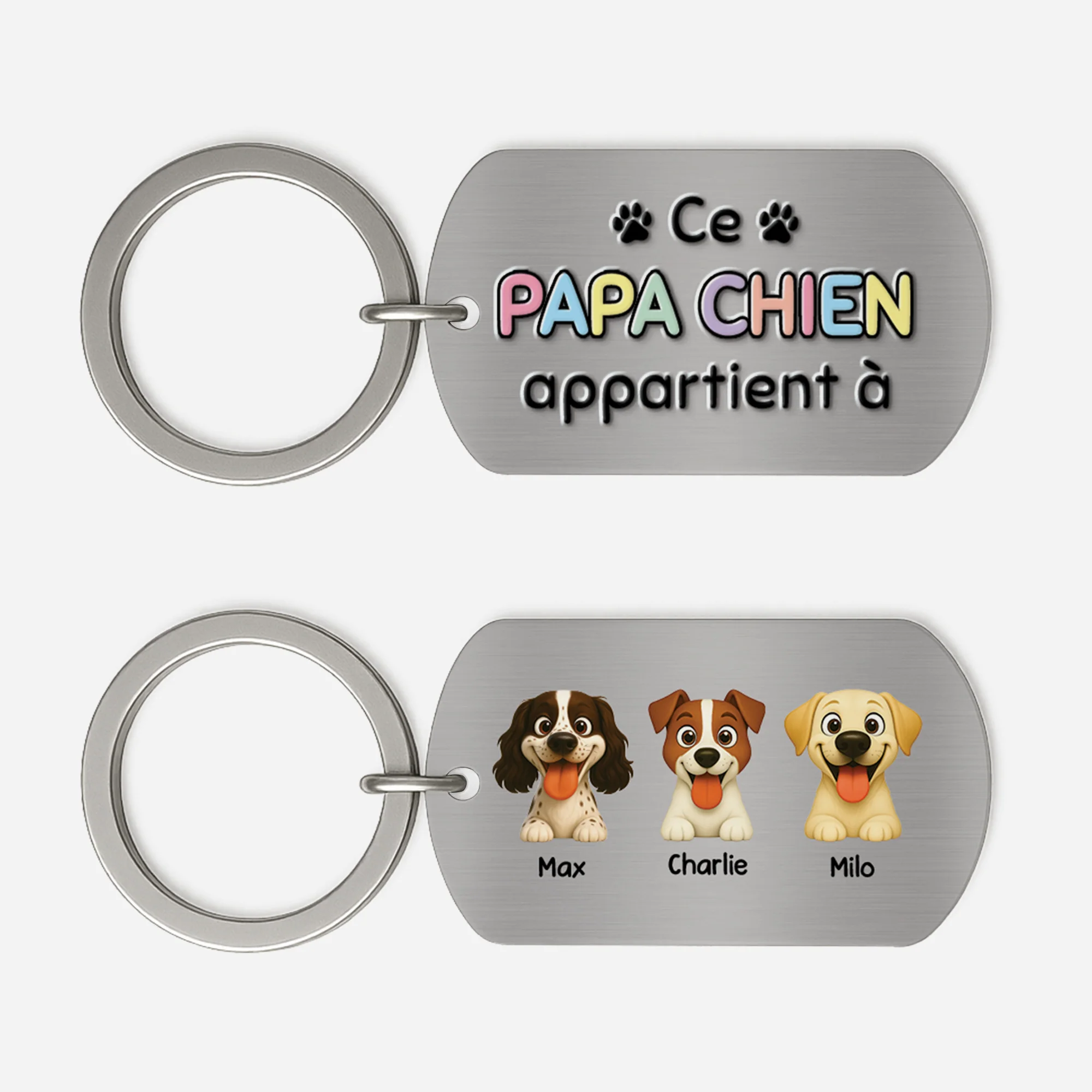 [Effet d'Impression 3D] Porte-Clé Chien Personnalisé Aluminium - Ce Papa Chien Appartient À