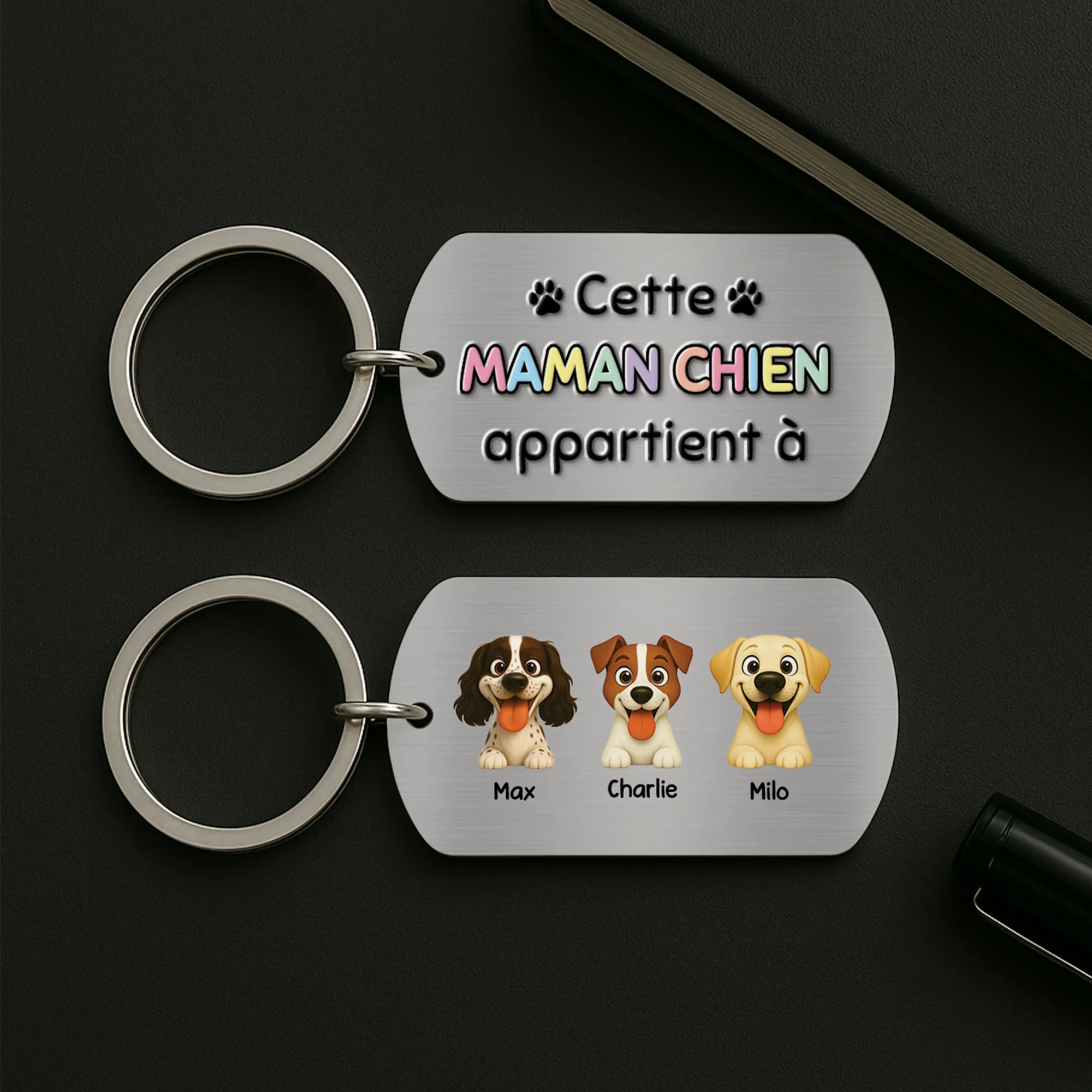 [Effet d'Impression 3D] Porte-Clé Chien Personnalisé Aluminium - Ce Papa Chien Appartient À - Image 2