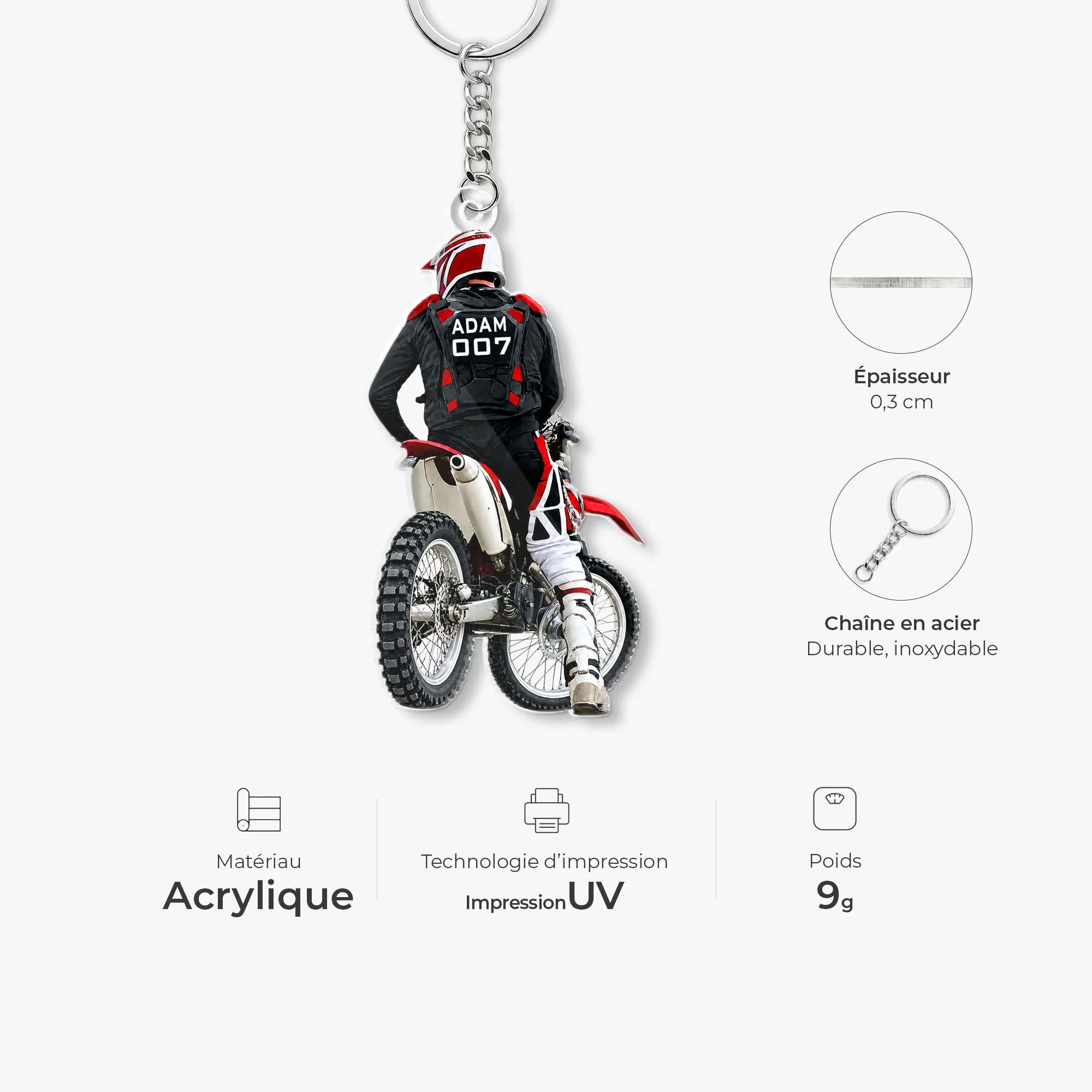 [Effet d'impression 3D] Porte Clés Personnalisé Acrylique - Cadeau Fan De Moto Cross - Image 4