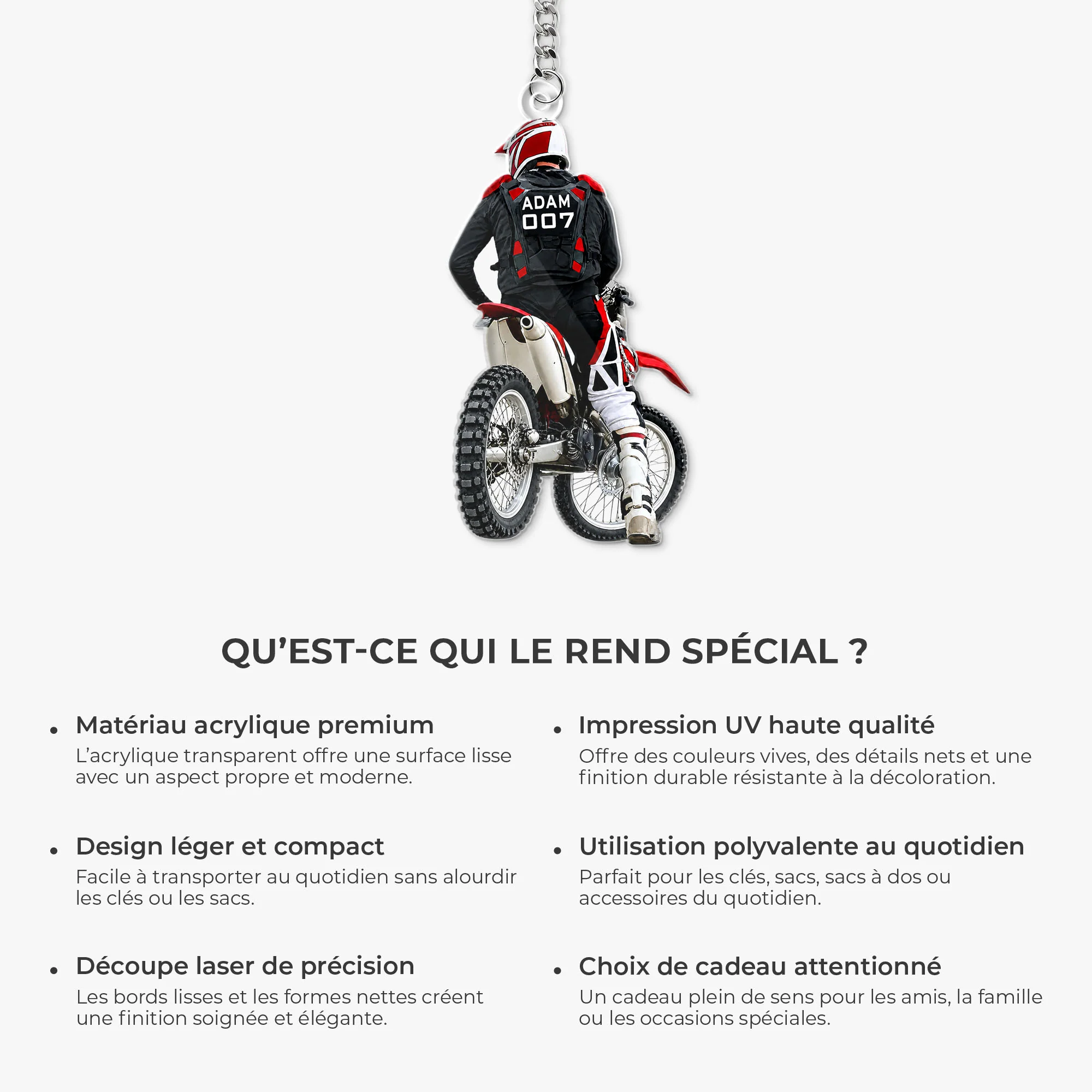 [Effet d'impression 3D] Porte Clés Personnalisé Acrylique - Cadeau Fan De Moto Cross - Image 5