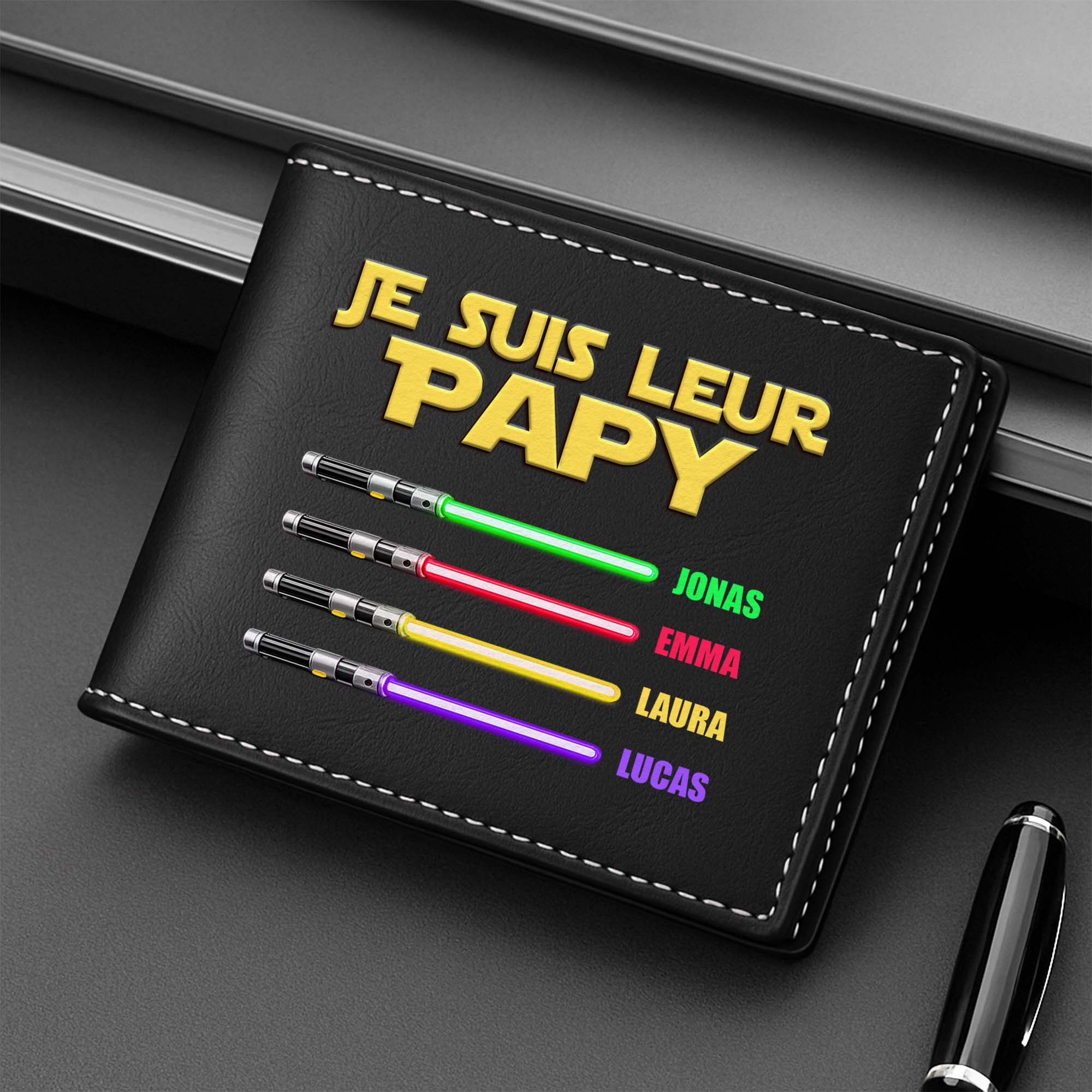 [Effet d'impression 3D] Portefeuille Cuir Personnalisé Homme - La Bande À Papa Papy - Image 2