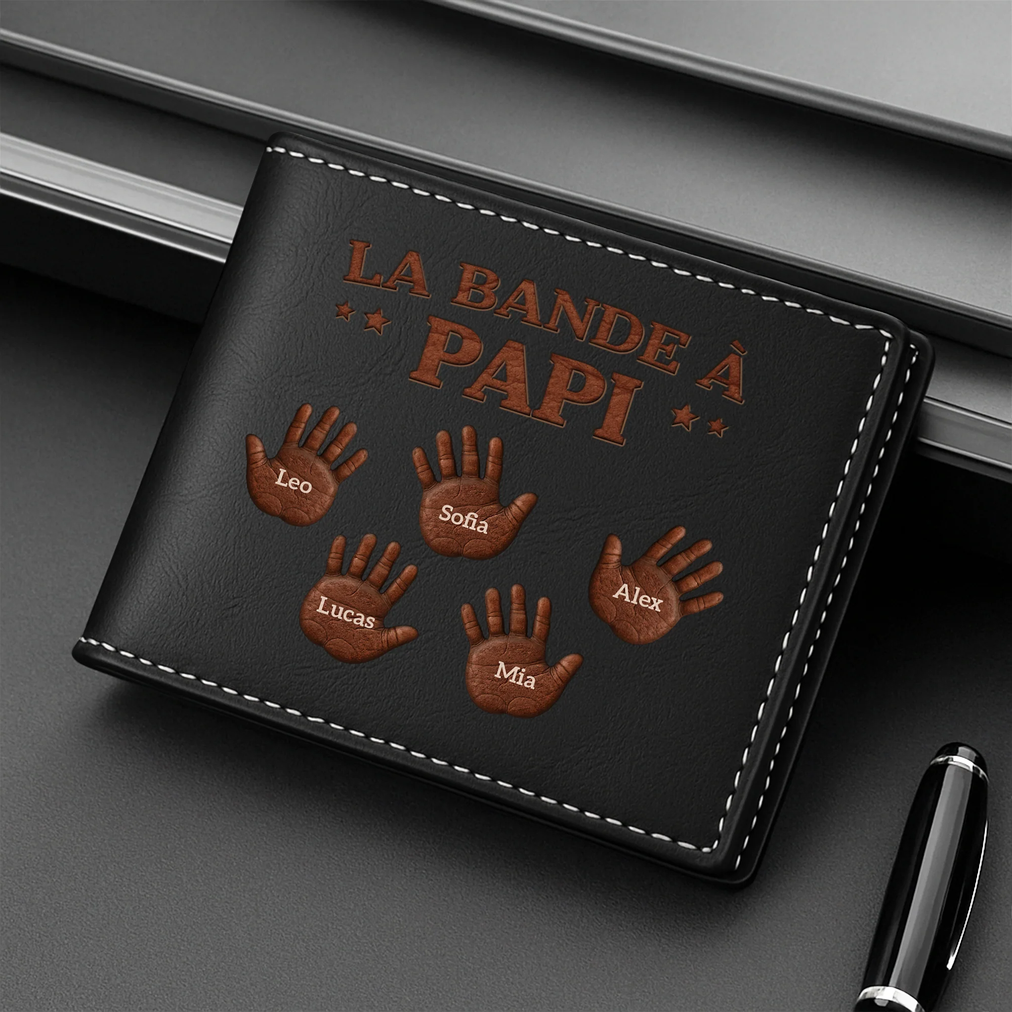 [Effet d'impression 3D] Portefeuille Personnalisé Homme - La Bande À Papa Papy Avec Enfant - Image 2