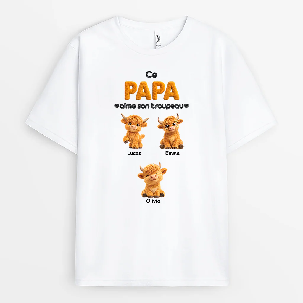 [Effet d'impression 3D] T-shirt Personnalisé Maman Papa - Son Troupeau De Vache Highland