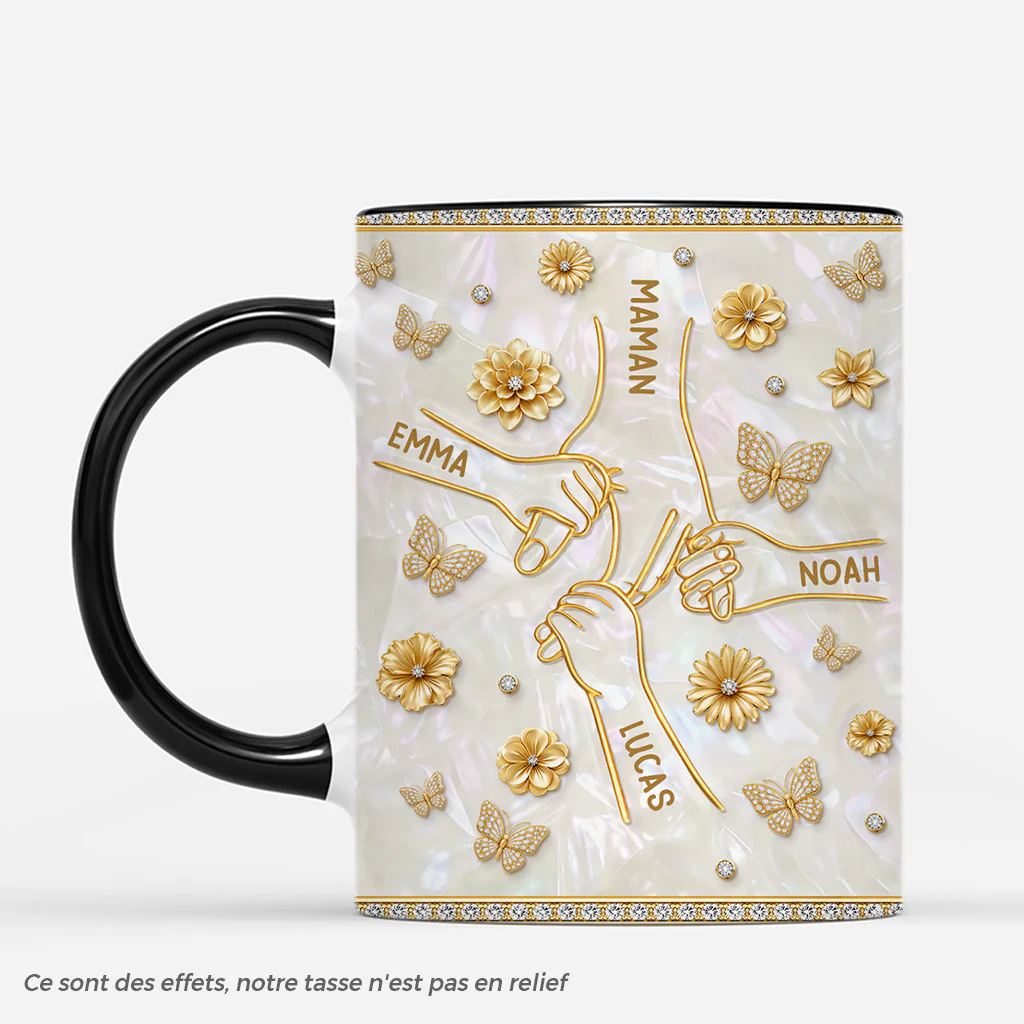 [Effet d'impression 3D] Tasse Bonne Fête Maman Personnalisée - Tenir La Main De Maman Mamie