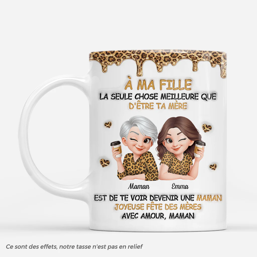 [Effet d'impression 3D] Tasse Fête Des Mères Personnalisée - Cadeau Mère Fille Avec Fleur