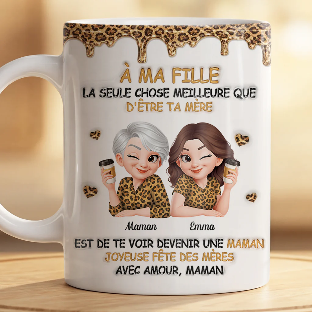 [Effet d'impression 3D] Tasse Fête Des Mères Personnalisée - Cadeau Mère Fille Avec Fleur - Image 2