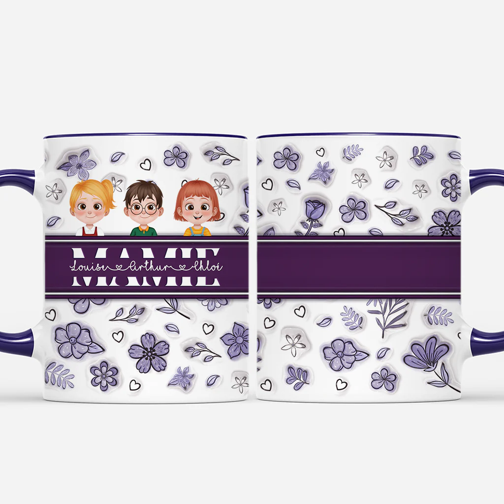 [Effet d'Impression 3D] Mug Personnalisé - Maman Et Ses Enfants - Motif Bleu Marine - Image 2