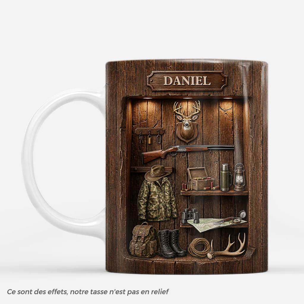 [Effet d'impression 3D] Tasse Personnalisée Avec Prénom - Cadeaux Homme Chasseur