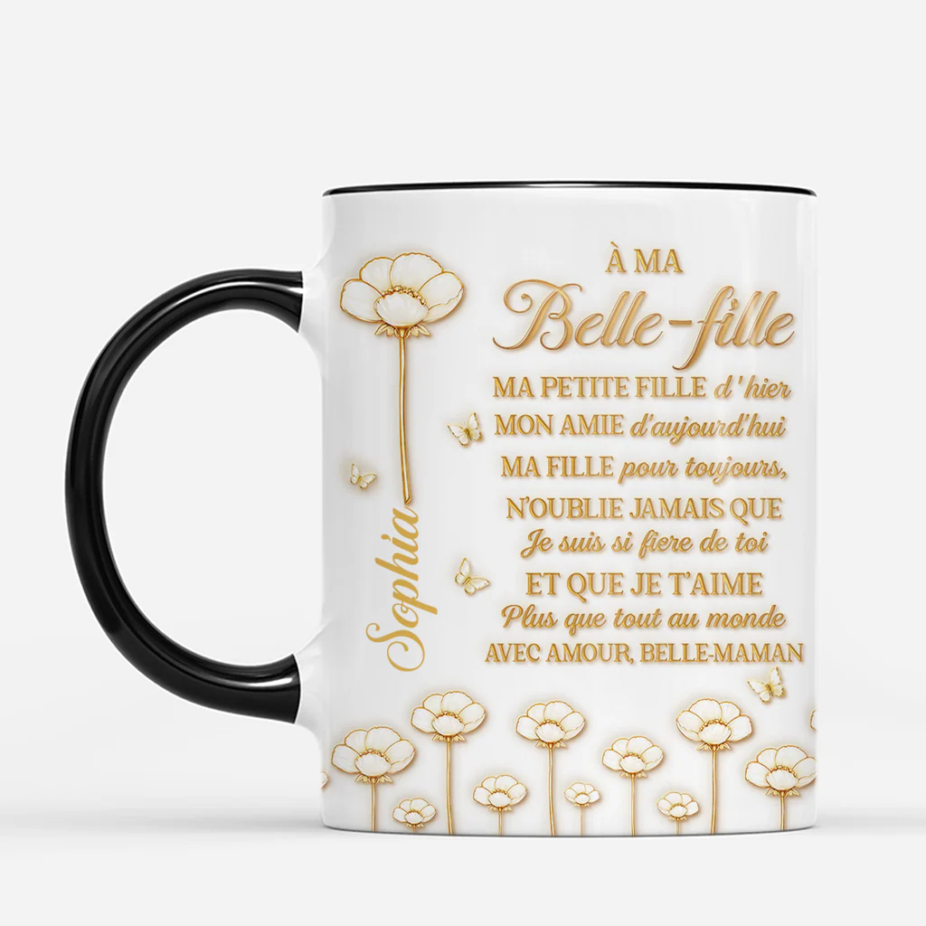 [Effet d'impression 3D] Tasse Personnalisée Avec Prénom Et Fleur - Ma Fille/Belle-fille/Petite-fille Pour Toujours - Image 2