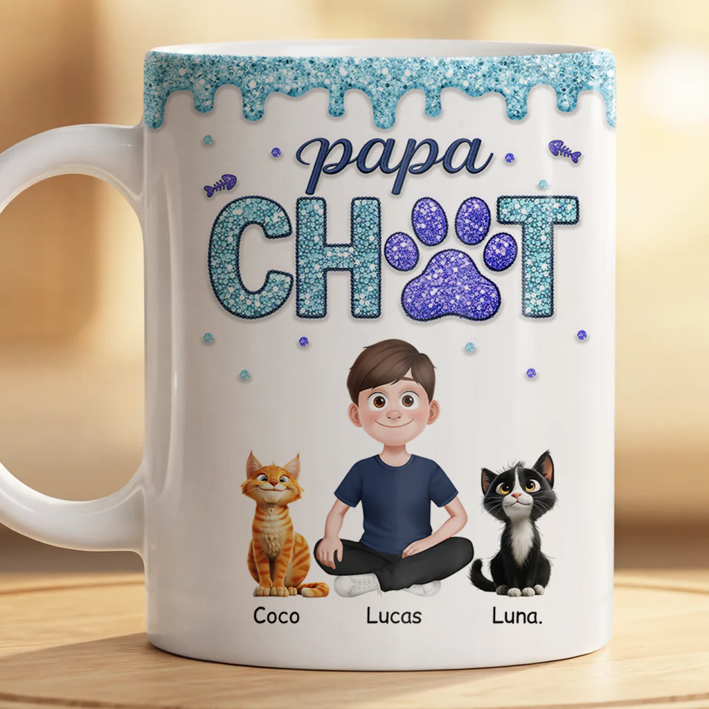 [Effet d'impression 3D] Tasse Personnalisée Chat - Cadeau Maman Chat Avec Prénom - Image 2