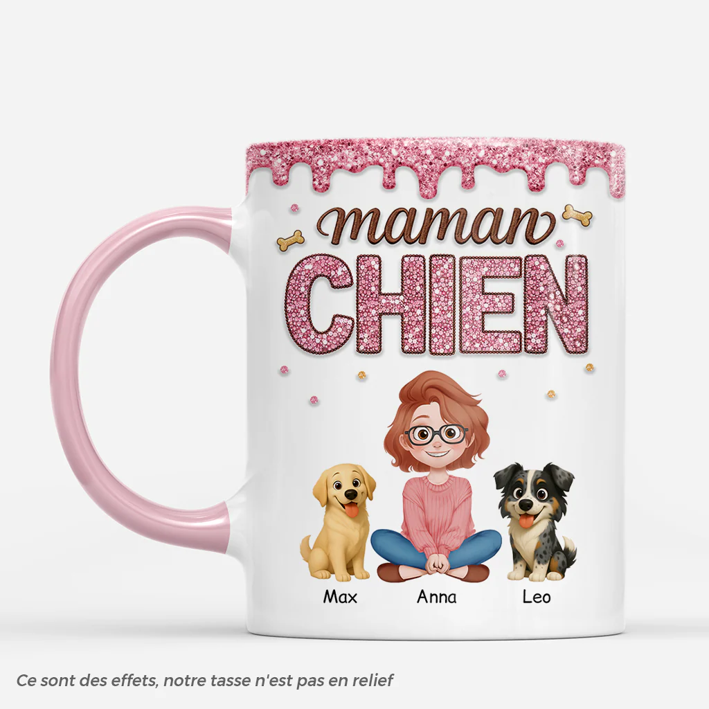 [Effet d'impression 3D] Tasse Personnalisée Chien - Cadeau Maman Chien Avec Prénom