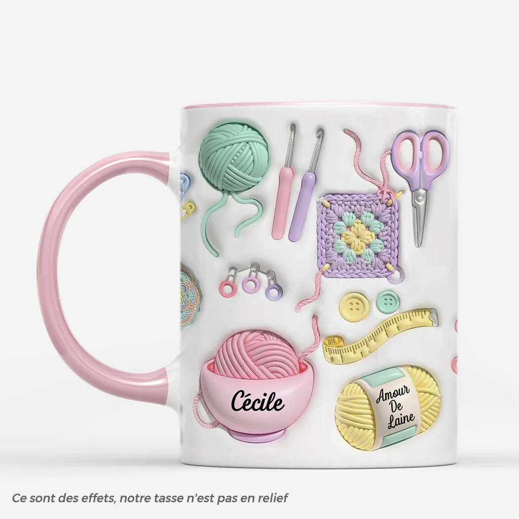 [Effet d'impression 3D] Tasse Personnalisée Femme - Cadeau Pour Tricoteuse Amour De Laine