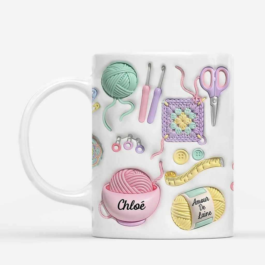[Effet d'impression 3D] Tasse Personnalisée Femme - Cadeau Pour Tricoteuse Amour De Laine - Image 2