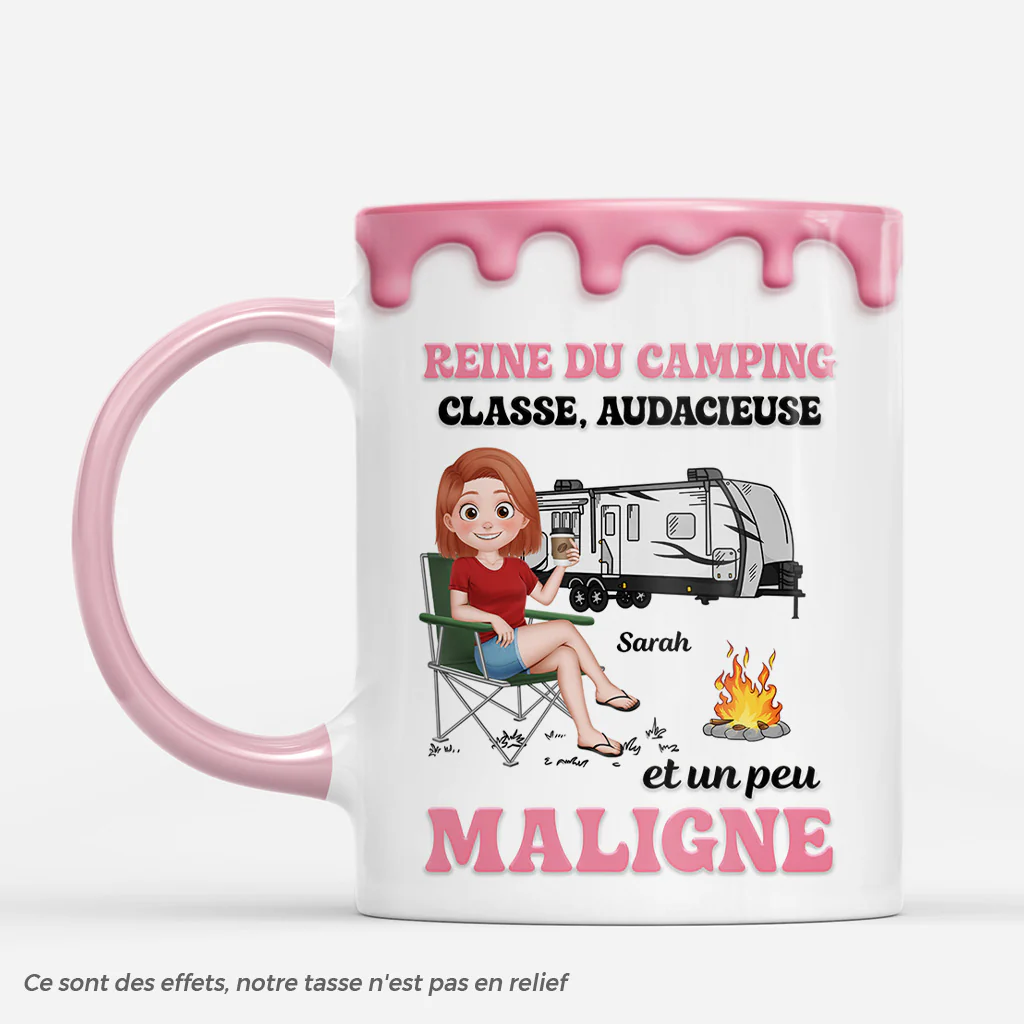 [Effet d'impression 3D] Tasse Reine Du Camping - Cadeau Femme Personnalisé