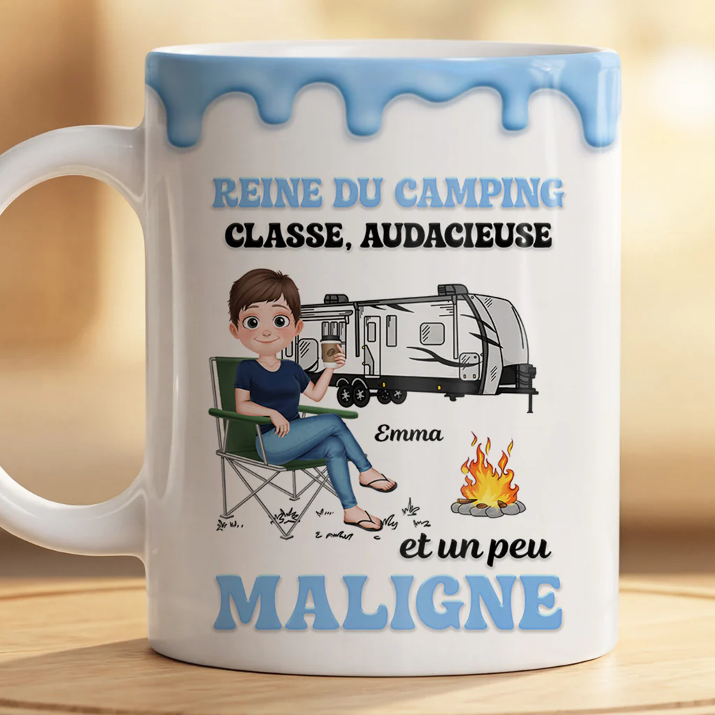 [Effet d'impression 3D] Tasse Reine Du Camping - Cadeau Femme Personnalisé - Image 2