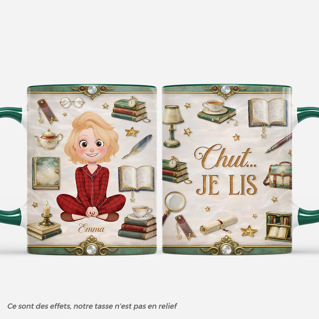 [Effet d'impression 3D] Tasse Personnalisée Femme/Homme - Chut Je Lis Des Livres