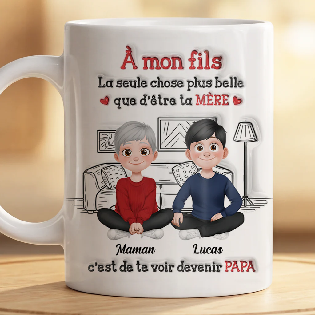 [Effet d'impression 3D] Tasse Personnalisée Fille Fils - Te Voir Devenir Papa Maman - Image 2