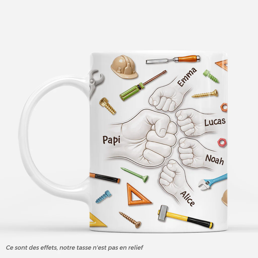 [Effet d'impression 3D] Tasse Personnalisée Papa Papy - Papa Bricoleur Et Enfant