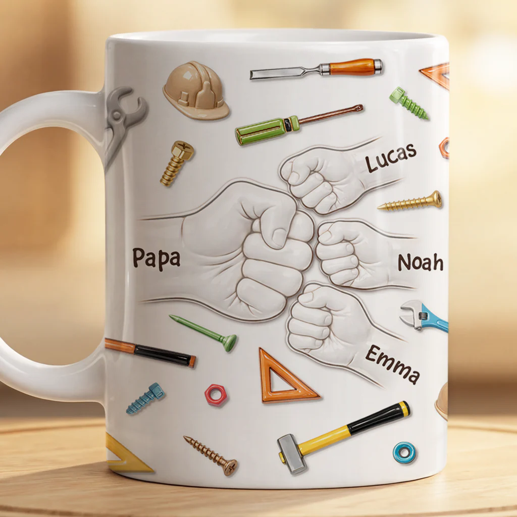 [Effet d'impression 3D] Tasse Personnalisée Papa Papy - Papa Bricoleur Et Enfant - Image 2