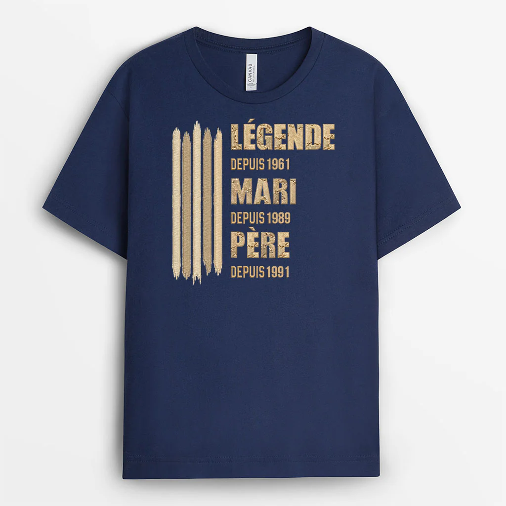 [Effet d'Impression 3D] Tee Shirt Personnalisé Papa Papy - Légende Mari Papa Papy - Image 2