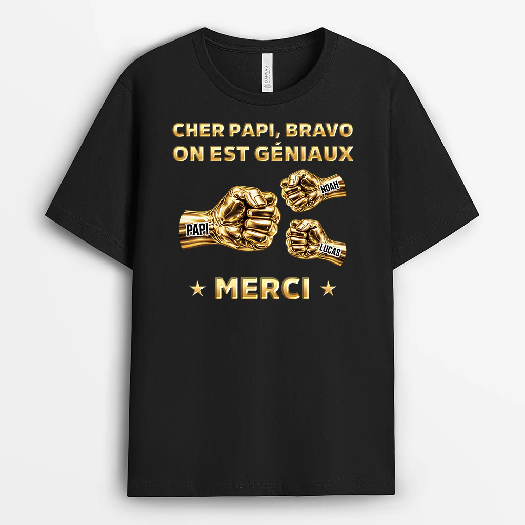 [Effet d'impression 3D] Tee Shirt Personnalisé Papa Papy - On Est Géniaux Grâce À Toi - Image 2