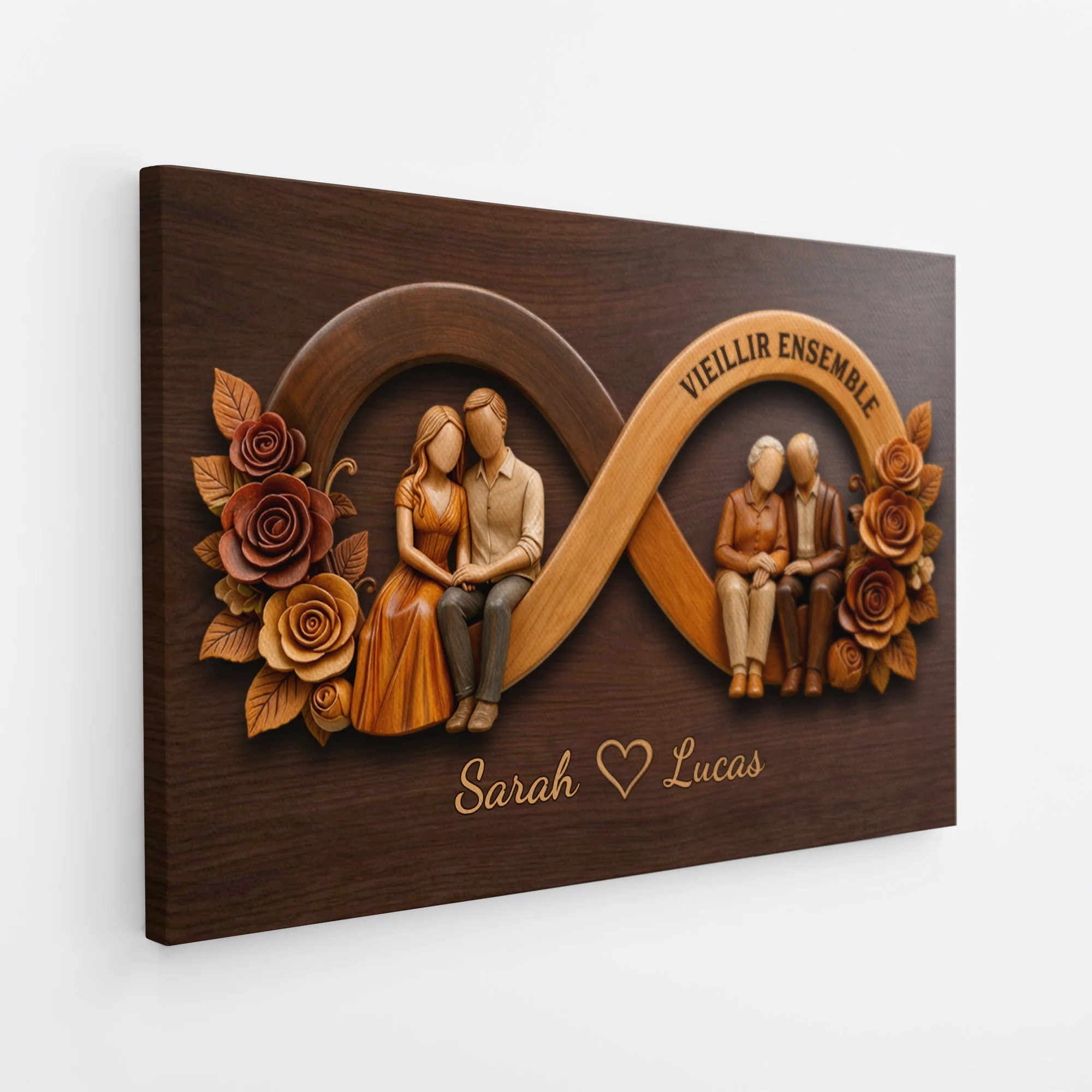 [Effet d'impression 3D] Toile Couple Personnalisé - Cadeau Couple Senior De Notre Premier Baiser - Image 2