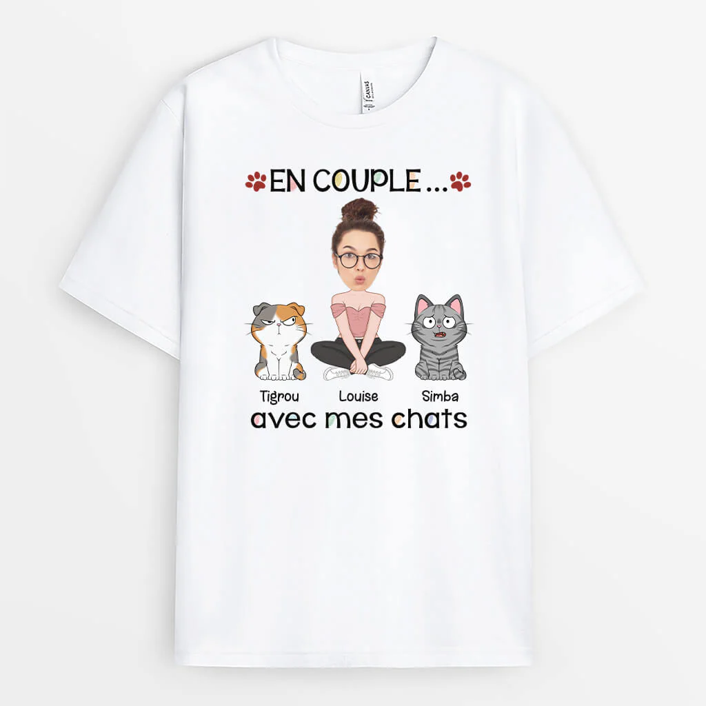 T-Shirt Personnalisé Couple – En Couple Avec Mes Chats