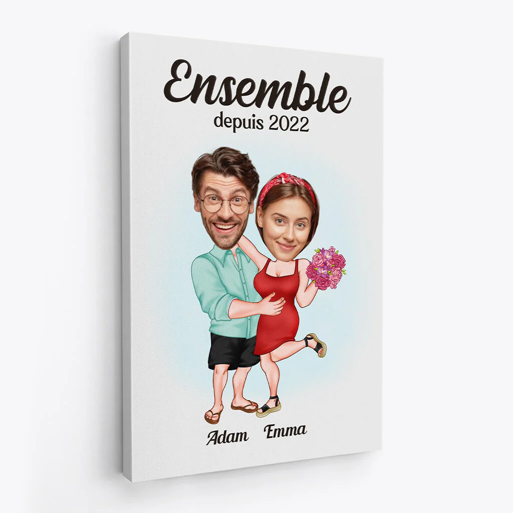 Toile Personnalisée Couple - Ensemble Depuis Version Humoristique Avec Visages - Image 2