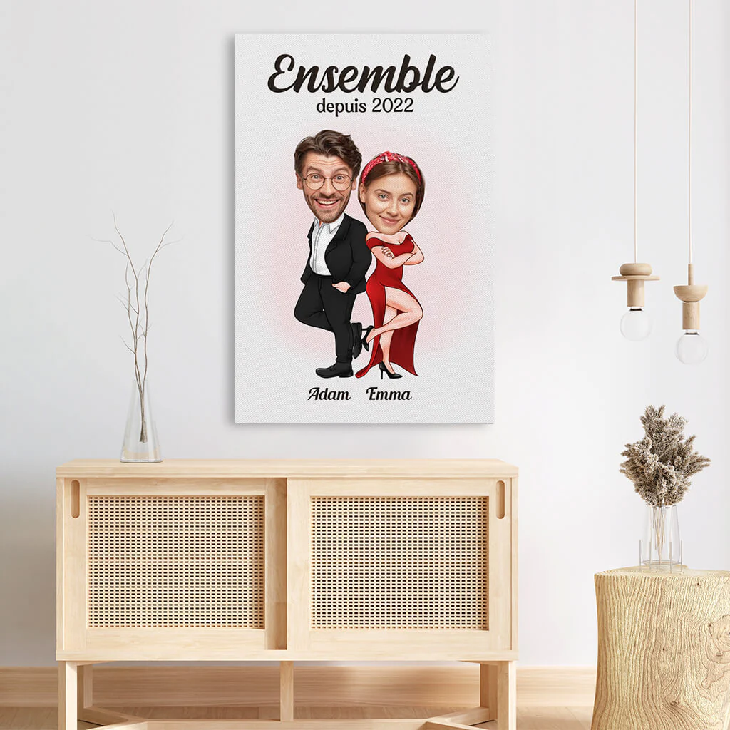 Toile Personnalisée Couple - Ensemble Depuis Version Humoristique Avec Visages - Image 3