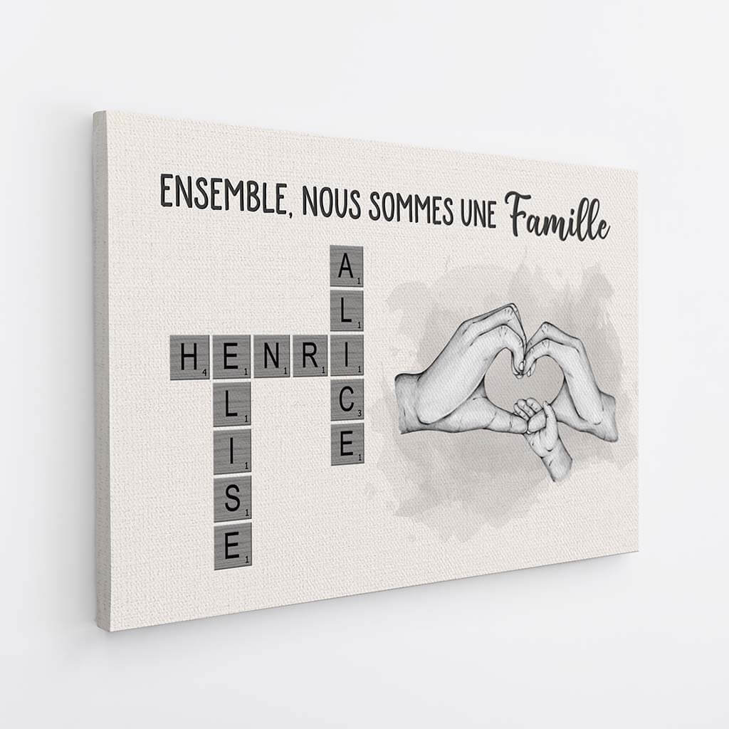 Toile cœur familial avec mains et mot croisé personnalisé - Image 2