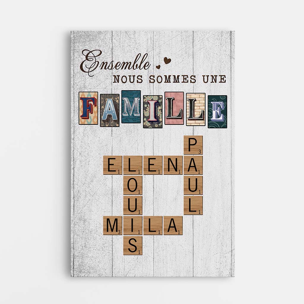 Toile vintage famille avec mots croisés personnalisés