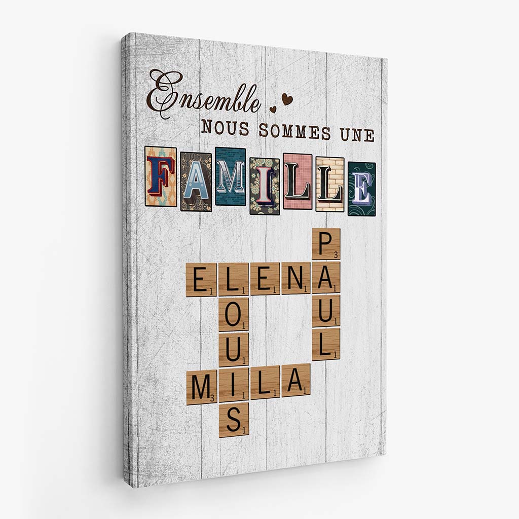 Toile vintage famille avec mots croisés personnalisés - Image 2
