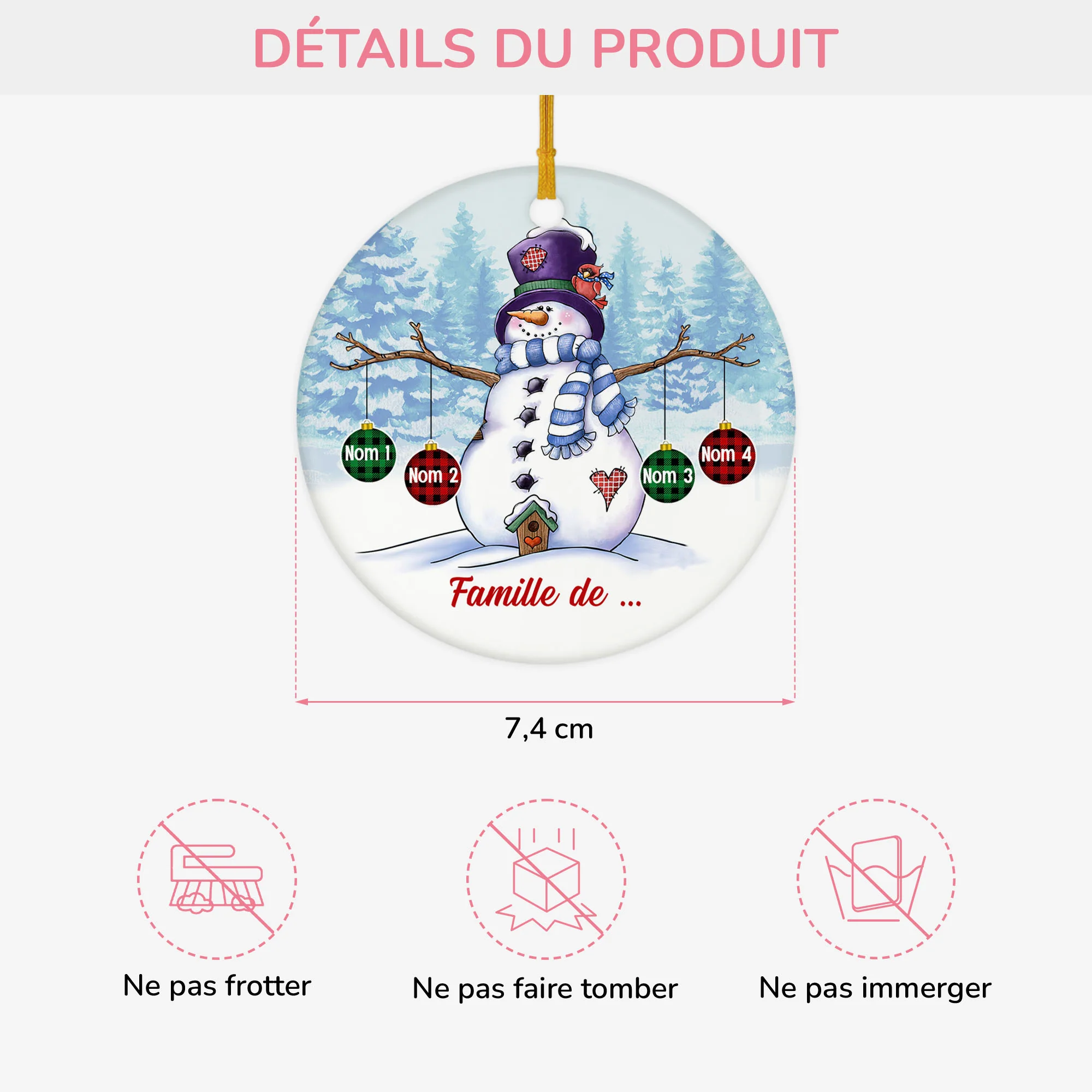 Ornement Famille Bonhomme de Neige Personnalisé - Image 3