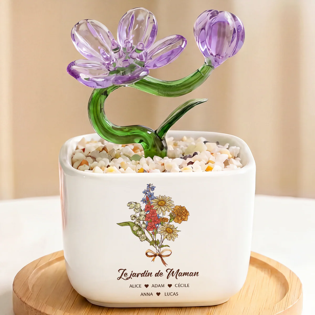 Fleur Artisanale En Verre Avec Pot - Le Jardin De Maman Mamie