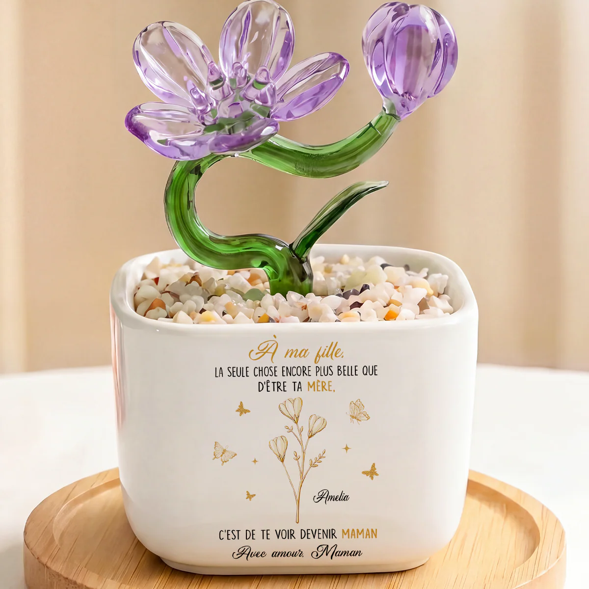 Fleur Fait Main En Verre Avec Pot - Cadeau Fille Devenir Maman