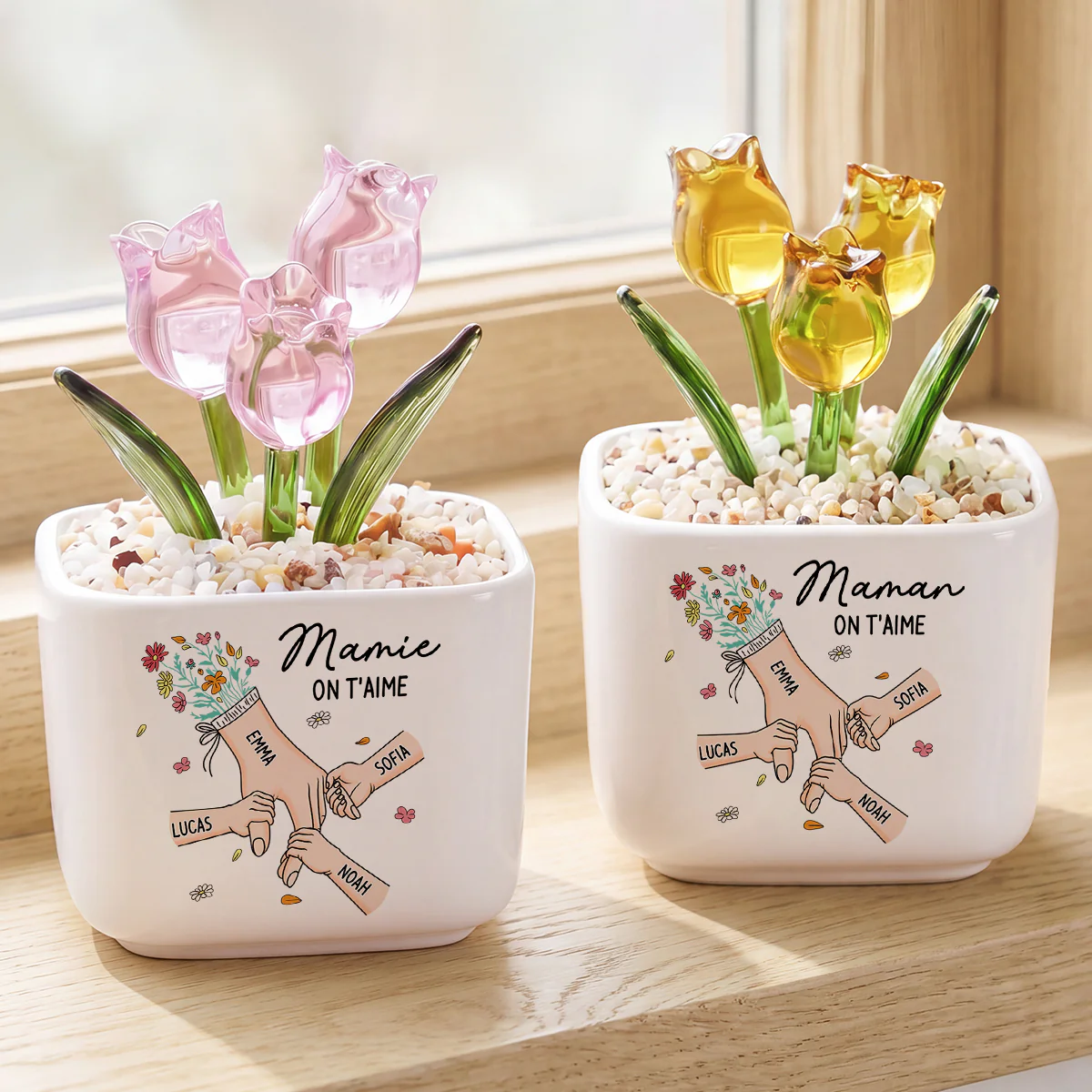 Fleur Fait Main En Verre Avec Pot - Je T'aime Maman Mamie - Image 2