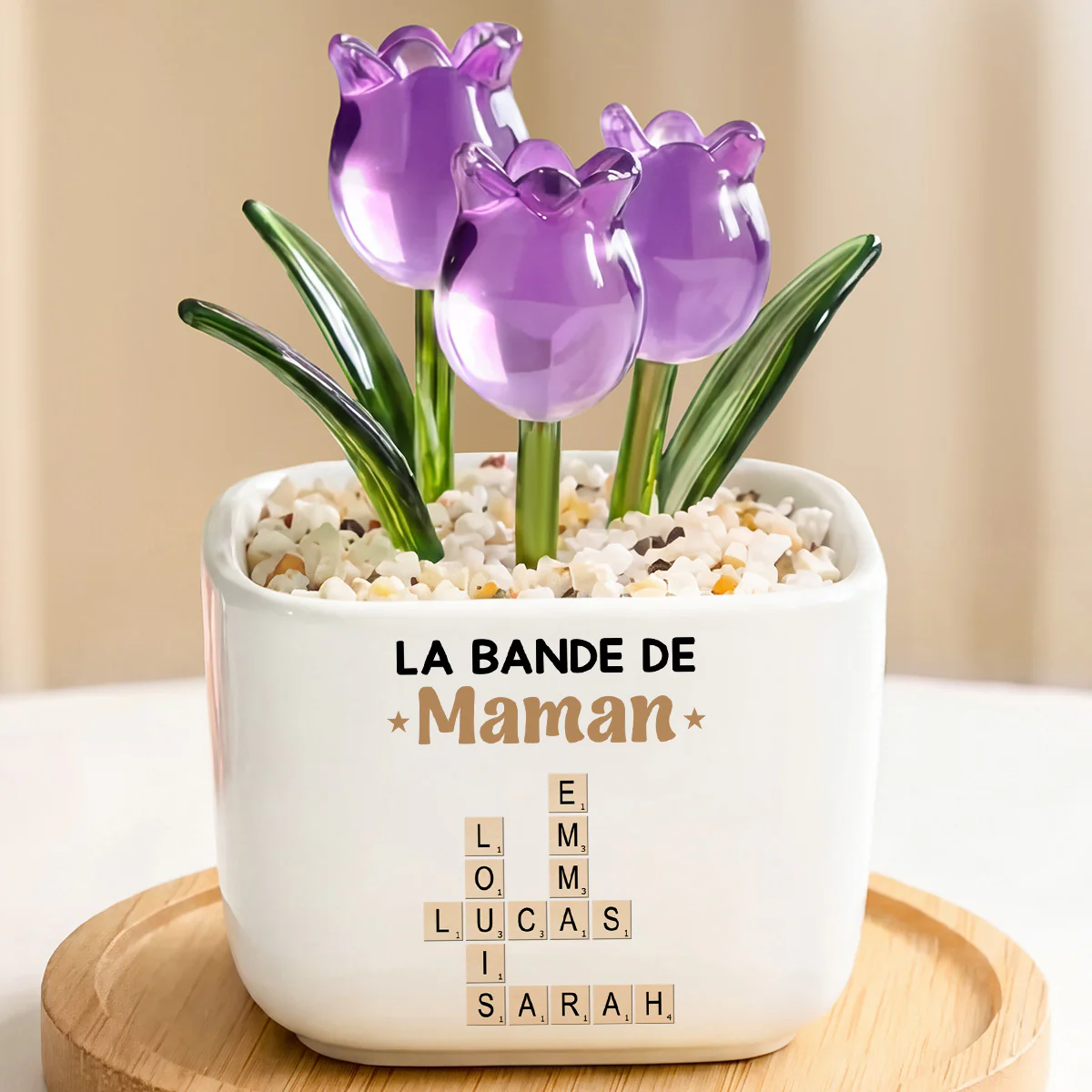 Fleurs Artisanales En Verre Avec Pot - La Bande À Maman Mamie Avec Mots-croisés