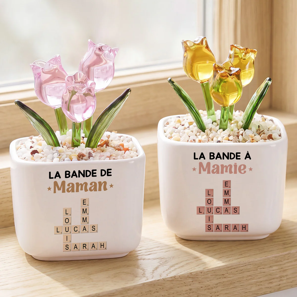 Fleurs Artisanales En Verre Avec Pot - La Bande À Maman Mamie Avec Mots-croisés - Image 2