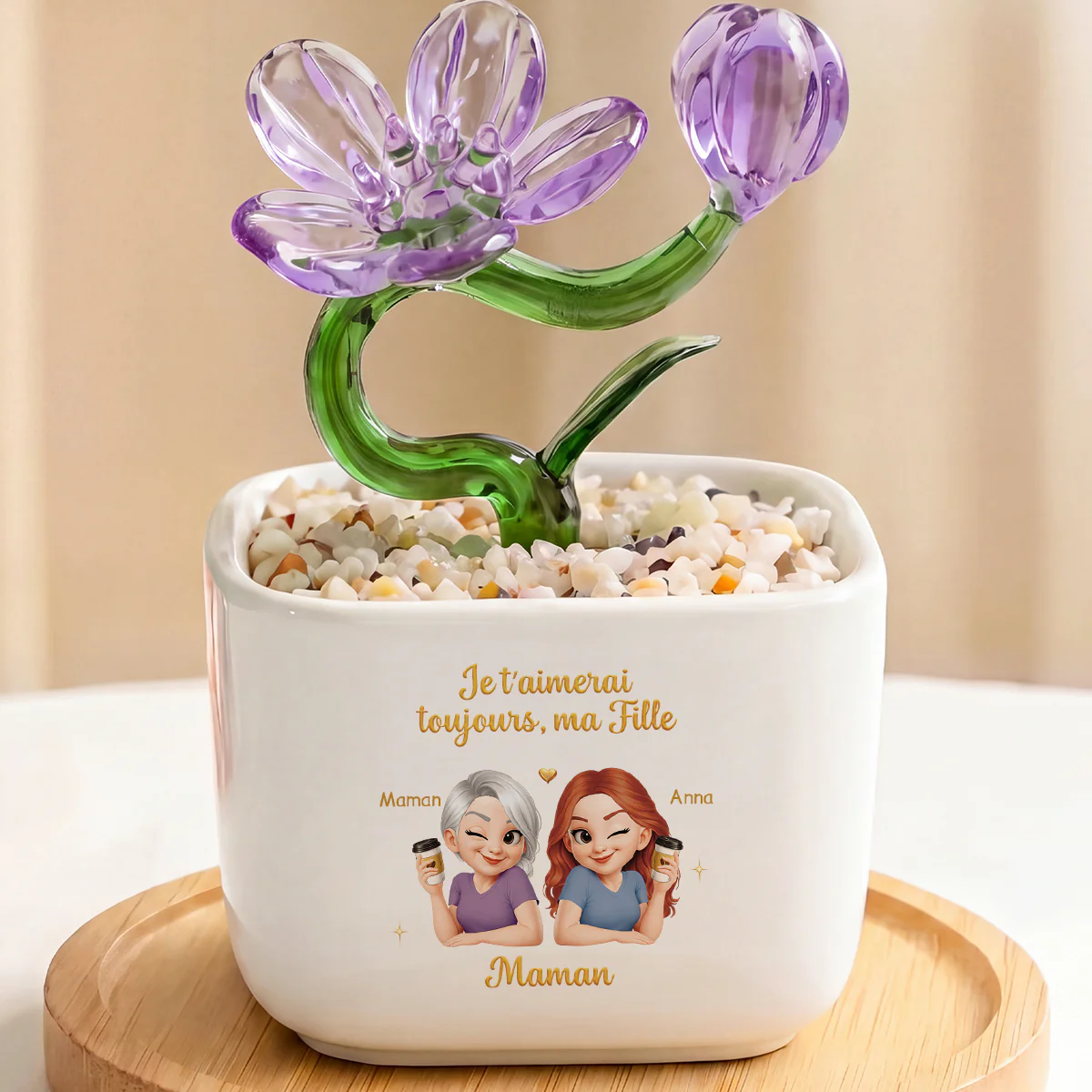 Fleurs En Verre Déco Faites Main Avec Pot - Je T’aimerai Toujours Ma Fille/Petite-fille