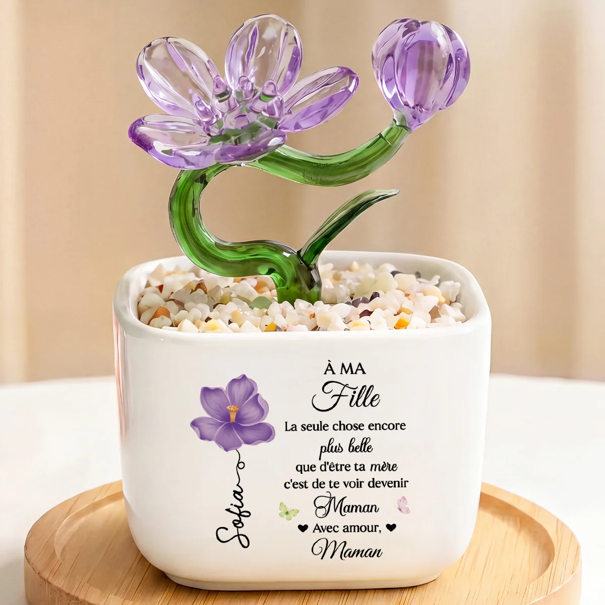 Fleurs En Verre Faites Main Avec Pot - Cadeau Mère Fille Te Voir Devenir Maman