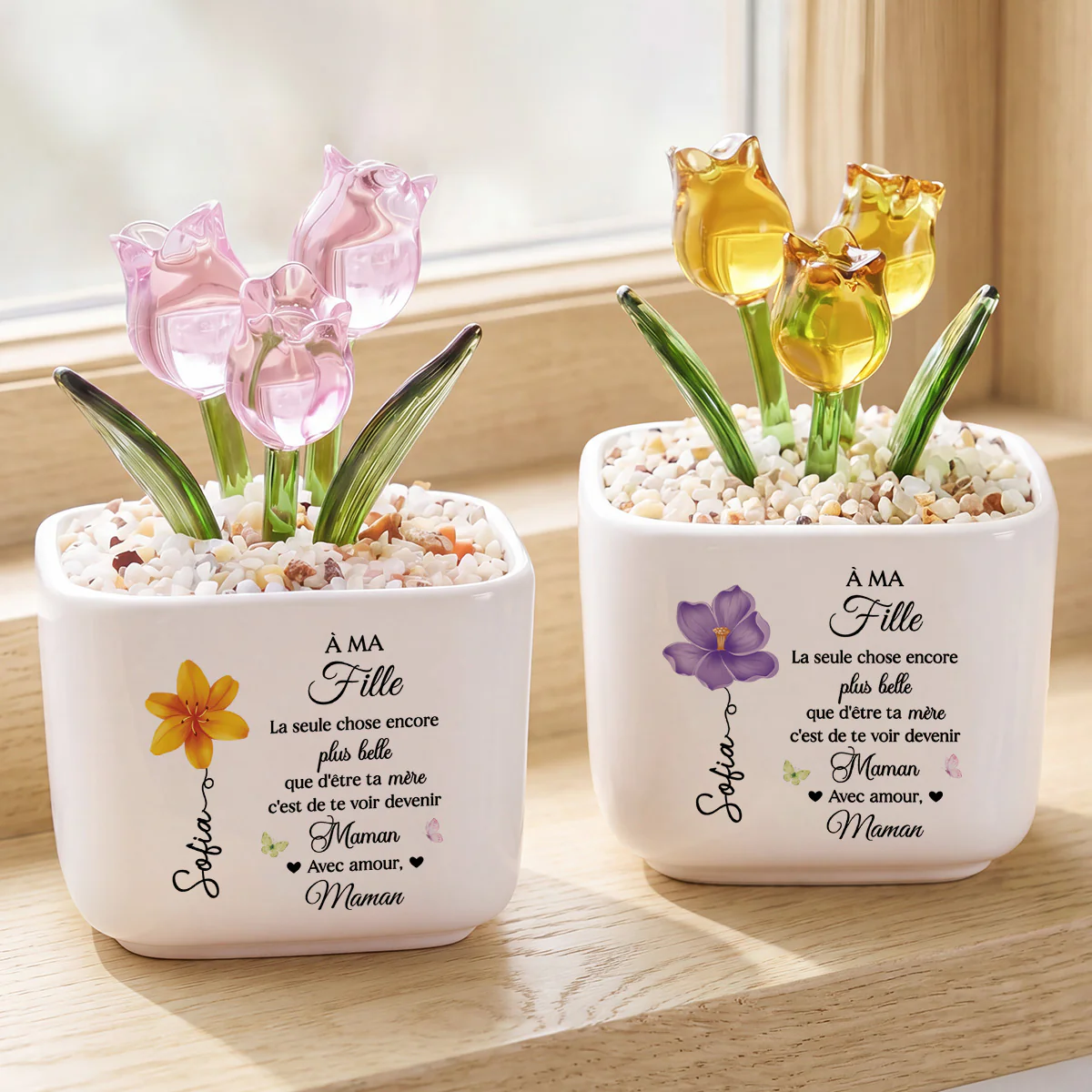 Fleurs En Verre Faites Main Avec Pot - Cadeau Mère Fille Te Voir Devenir Maman - Image 2