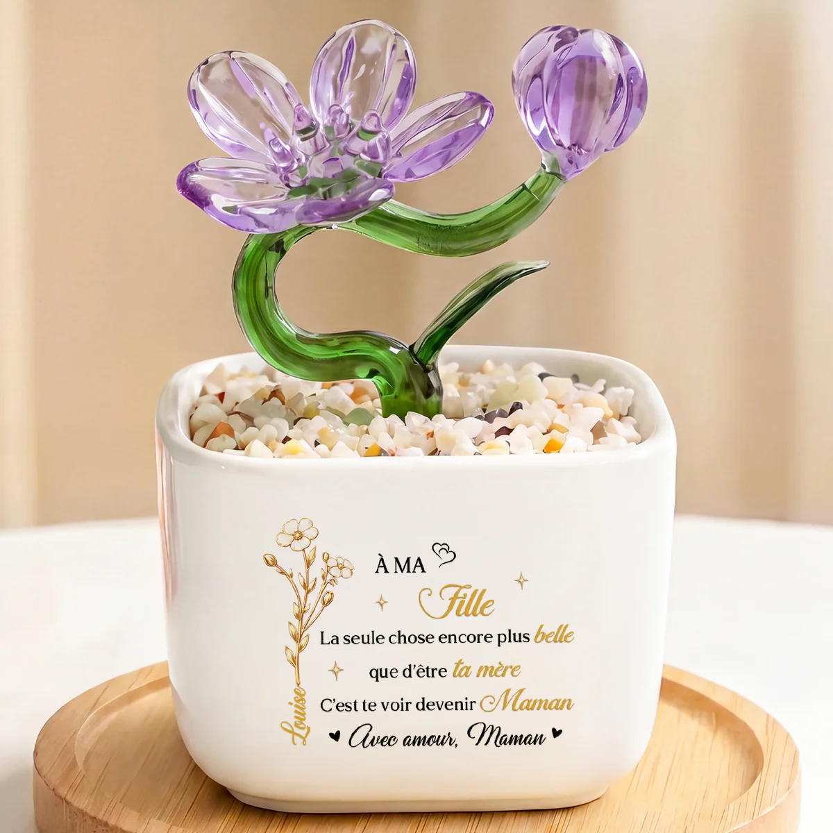 Fleurs En Verre Faites Main Avec Pot - Cadeau Mère Fille Te Voir Devenir Maman