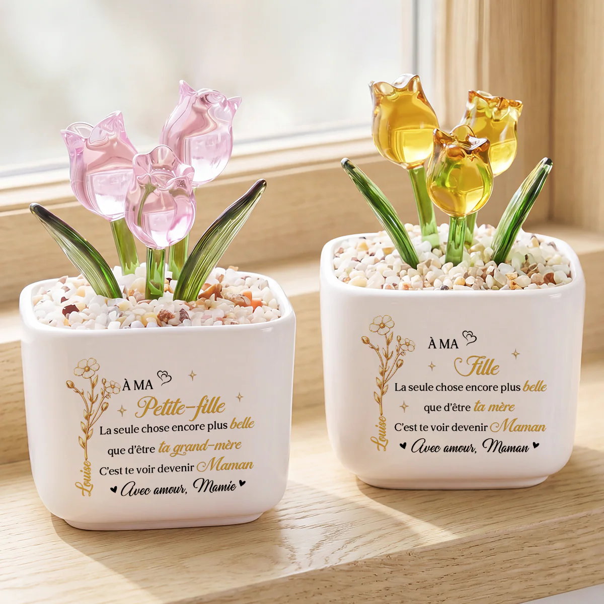 Fleurs En Verre Faites Main Avec Pot - Cadeau Mère Fille Te Voir Devenir Maman - Image 2