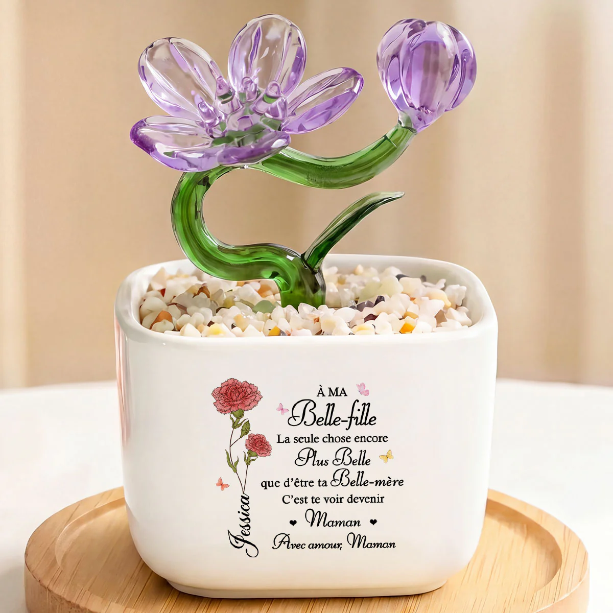 Fleurs En Verre Faites Main Avec Pot - Fille/Belle-fille/Petite-fille Devenir Maman