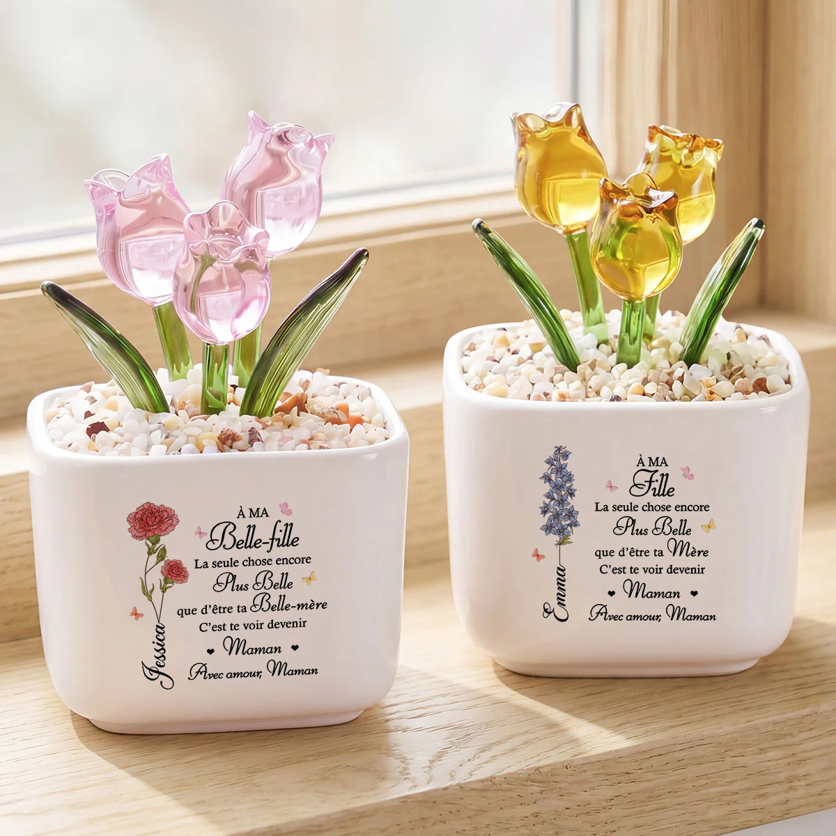 Fleurs En Verre Faites Main Avec Pot - Fille/Belle-fille/Petite-fille Devenir Maman - Image 2