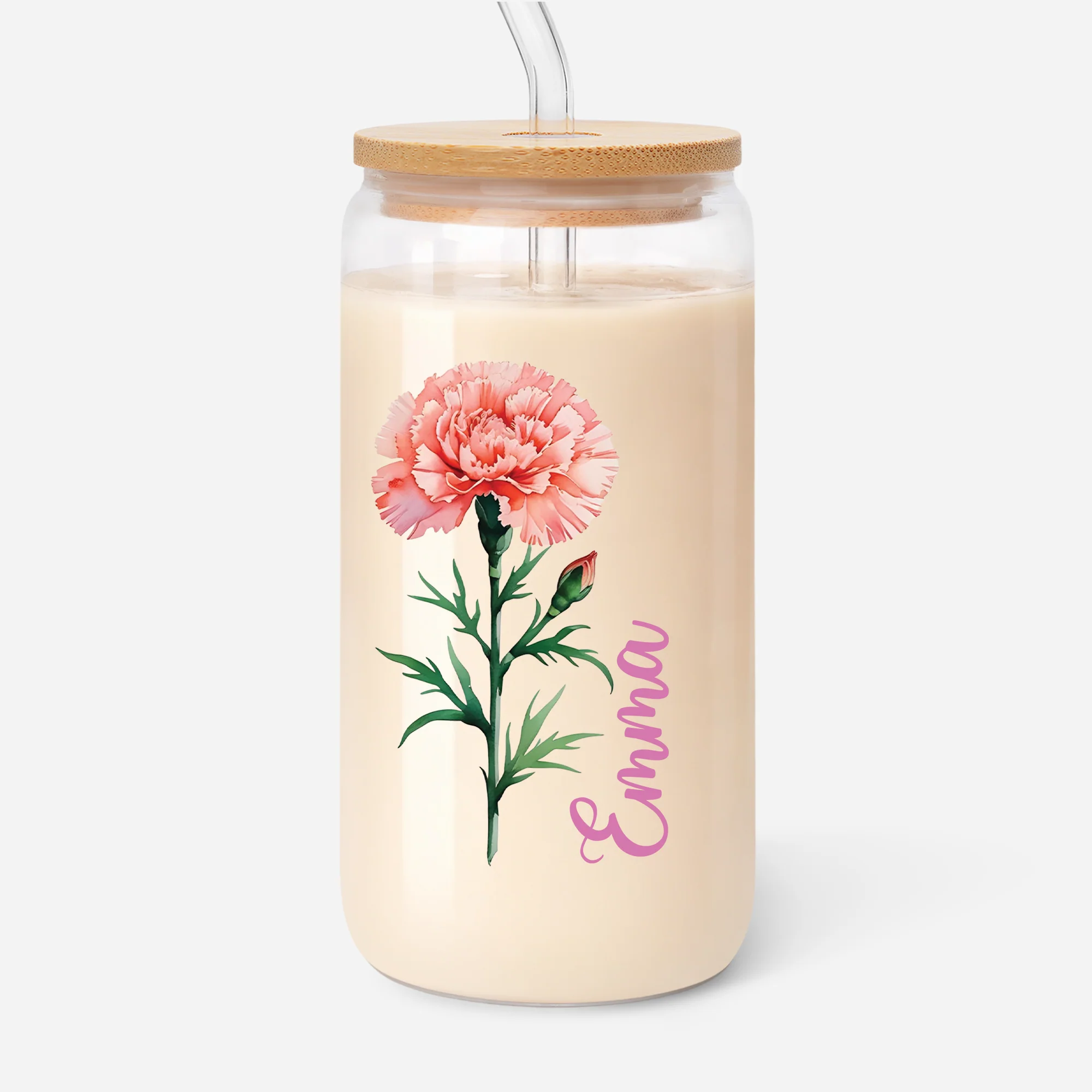 Gobelet En Verre Personnalisé - Cadeau Femme Avec Prénom Et Fleur