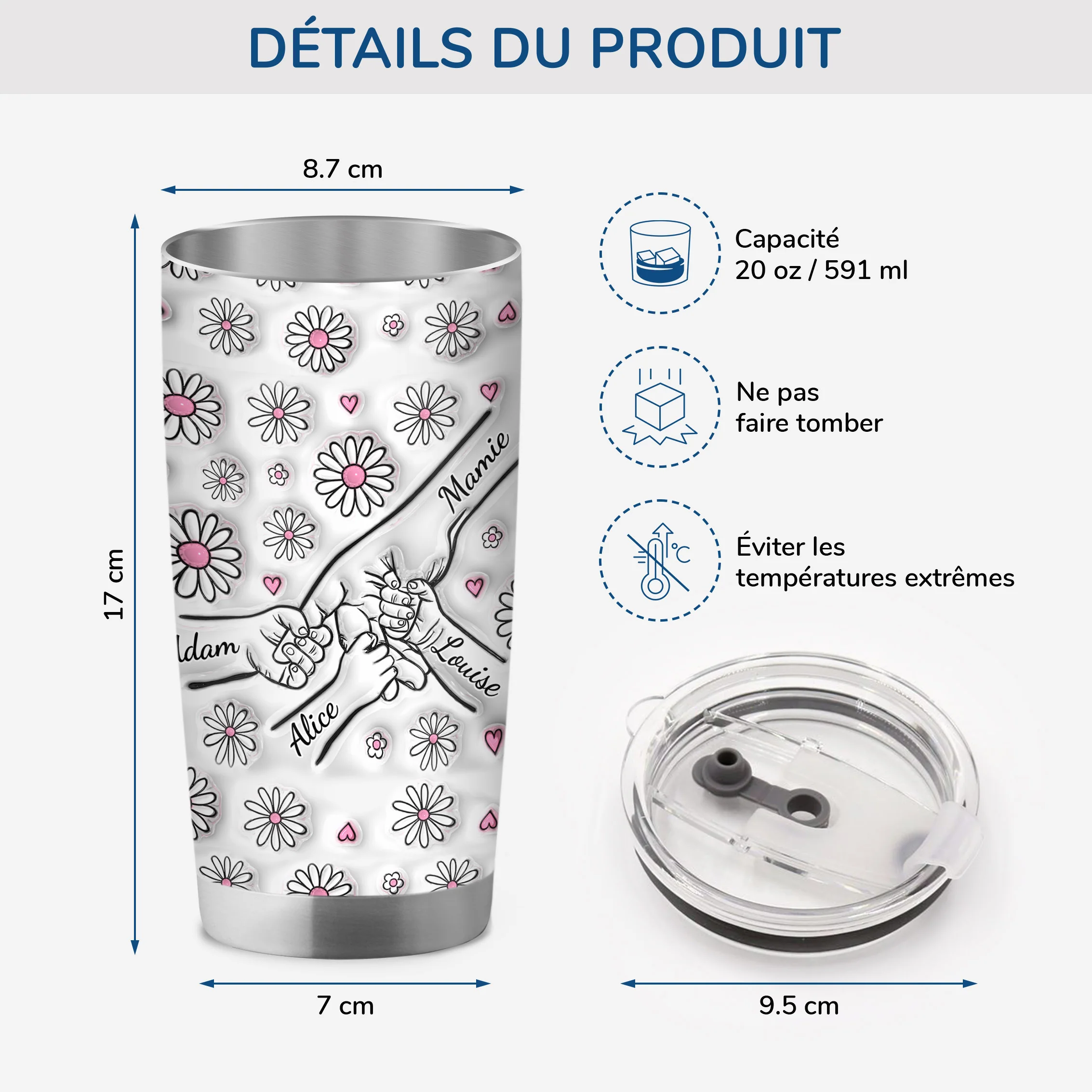 [Effet d'Impression 3D] Mug Personnalisé 590 ml - Mamie - Fleurs Roses - Image 3