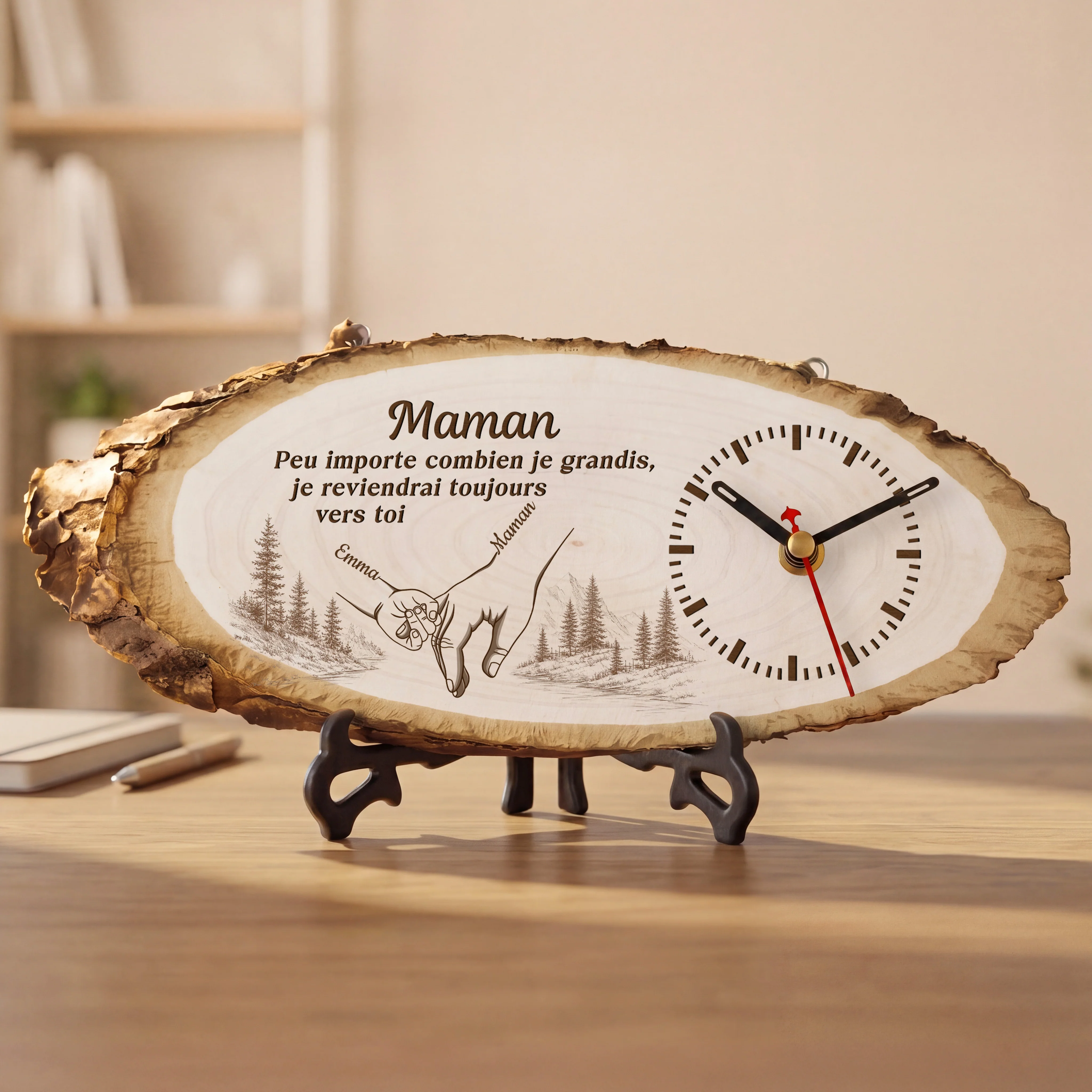 Horloge Bois Personnalisable - Je Reviendrai Toujours Vers Papa Et Maman - Image 2